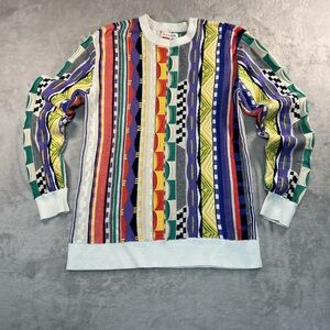 Pacsun Sweater Mens Small Colorful Bright Coogi Style Crew Neck Pullover Knit
